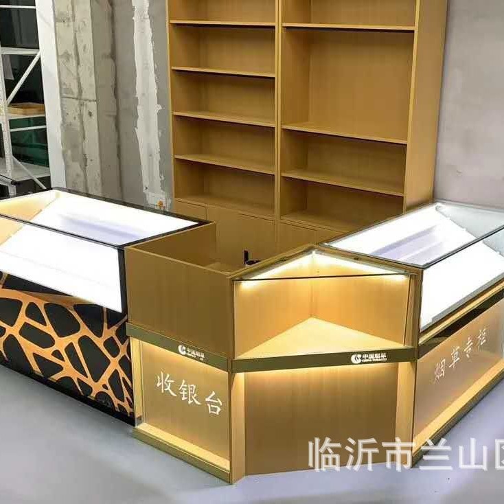 超市烟柜收银台一体斜坡玻璃展柜