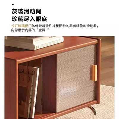 中古风沙发边几客厅家用带滑轮储物收纳边柜可移动实木小推车