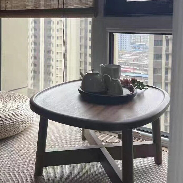 胡桃木迷你圆形茶几边几