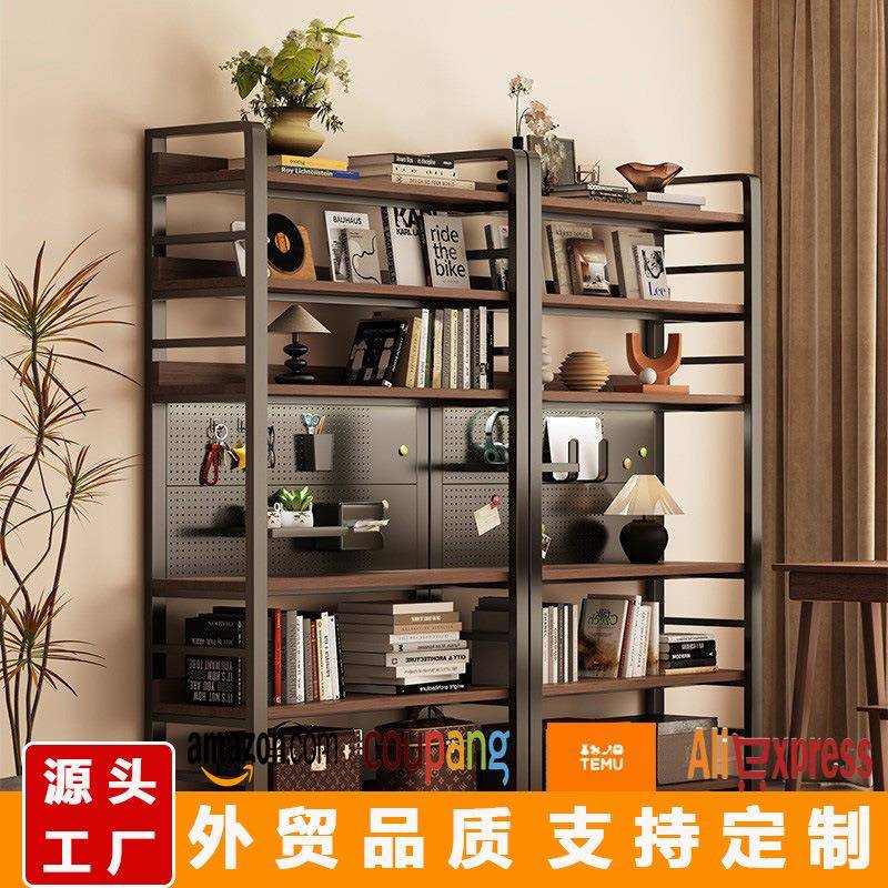 洞洞板书架落地学生家用书桌旁靠墙置物架儿童书本收纳架铁艺书柜