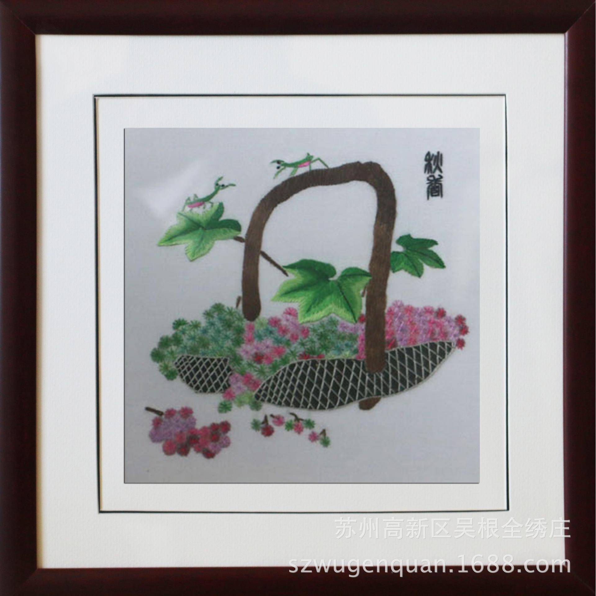 苏成品挂画袖绣片框客厅书带房现代装饰画手工刺绣挂绣-画静态花