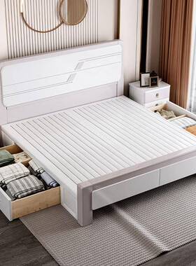 现代简约中式实木双床.8米人床1.5米经济白色高箱型1储物主卧3302