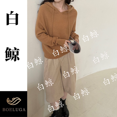 韩版宽松全羊毛连帽针织衫女百搭毛衣上衣慵懒风棕色套头衫2811