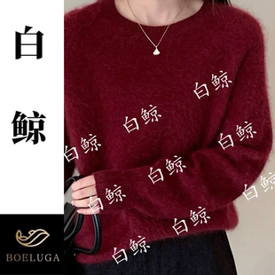 高级感慵懒风羊毛圆领拉毛套头针织衫女灰色宽松毛衣外穿上衣2827