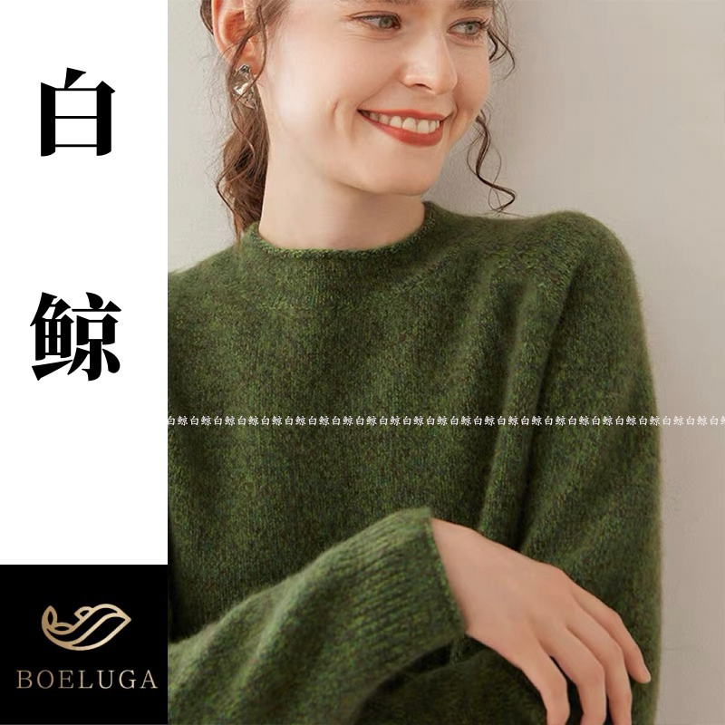 老钱风圆领女绿色宽松套头针织衫加厚毛衣2912