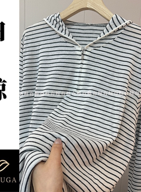 慵懒风条纹连帽针织衫女宽松显瘦百搭套头上衣26AM0389