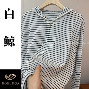 慵懒风条纹连帽针织衫 女宽松显瘦百搭套头上衣26AM0389