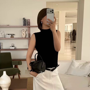 简约百搭无袖 针织背心女黑色套头毛衣老派都市风0483