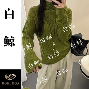 上衣2855 时尚 高领麻花针织衫 女绿色毛衣百搭打底衫