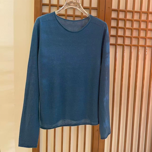 慵懒风圆领长袖 女蓝色套头百搭显瘦上衣0494 针织衫
