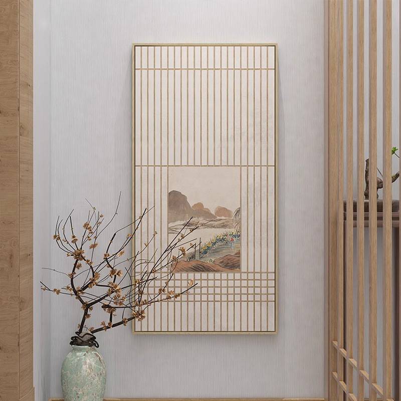 新中式禅意客厅装饰画日式原木风挂画玄关走廊尽头茶室书房壁画图片