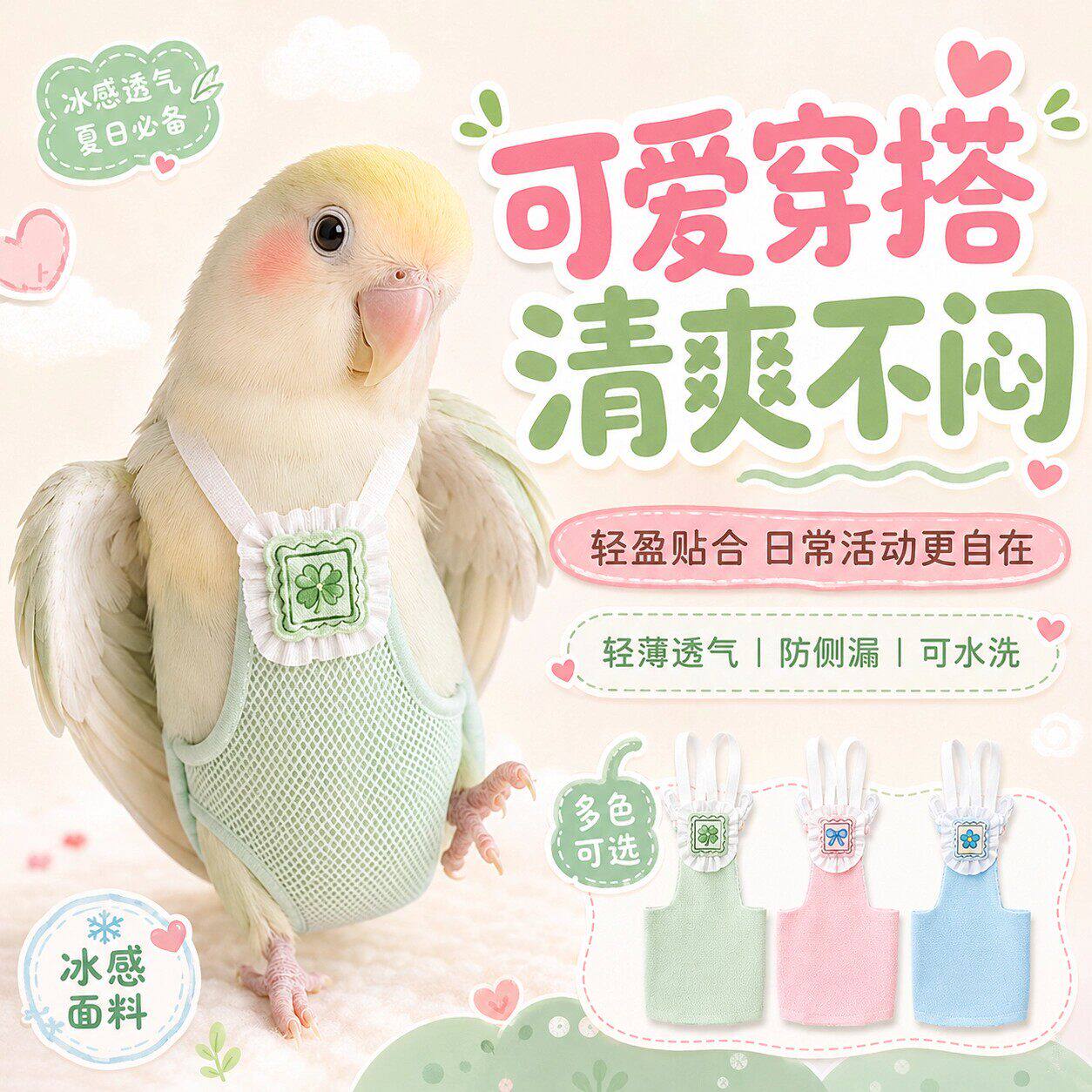 鹦鹉尿不湿按扣款鸟用玄凤牡丹虎皮屎尿便兜夏天透气网纱屎兜外出