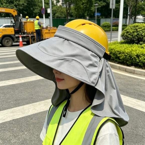 户外工地安全帽防晒檐男女夏季骑车头盔冰丝遮阳帽子防紫外线披肩
