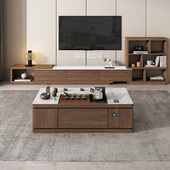 新中式 实木岩板功夫茶几茶台一体升降桌泡茶桌家用客厅办公室现代