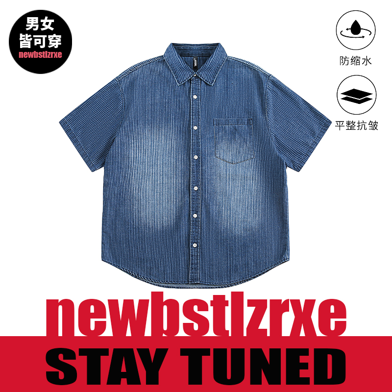 夏季复古牛仔衬衫短袖垂感衬衫潮