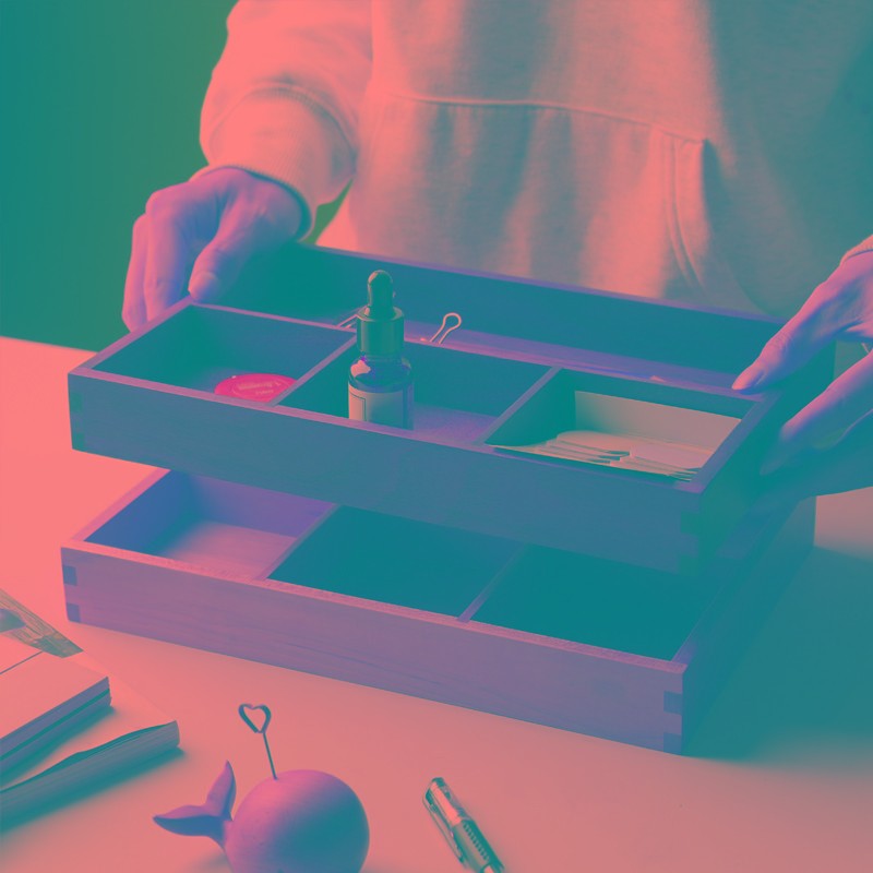 木说 实木杂物收纳盒 黑s胡桃木桌面收纳盒办公分格玄关钥匙文具