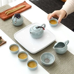 哥窑旅行茶具套装 备功夫茶具陶瓷泡茶壶茶 k便携式 户外家用露营装