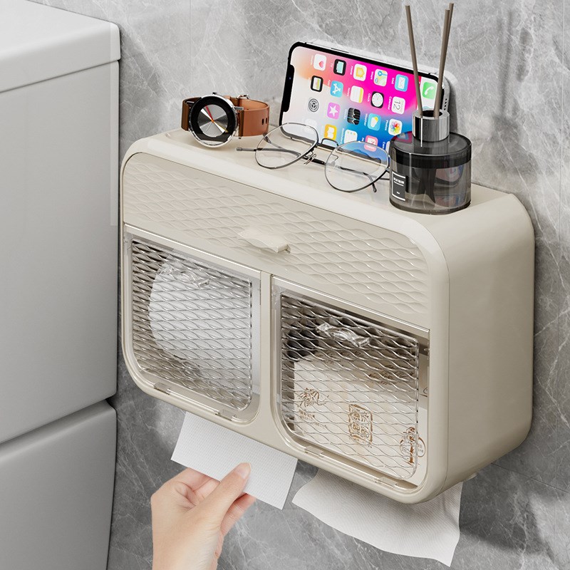 卫生间厕纸盒置物架壁o挂式厕所纸巾盒免打孔防水卫生纸卷纸抽纸