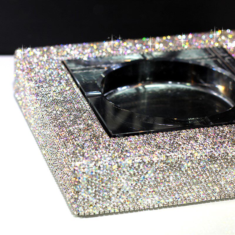 奢华镶钻水晶玻璃烟灰缸 高档满钻客厅茶几烟N灰缸 办公室酒店欧