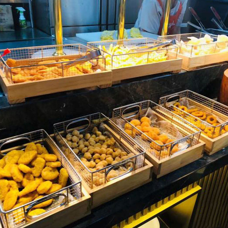 不锈钢水果面包j筐明档展示餐具盘酒店商用自助餐炸品台展示架木