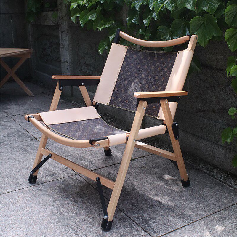 铭家 户外折叠椅k子实木便携式露营野外克米特椅 真皮座椅露营靠