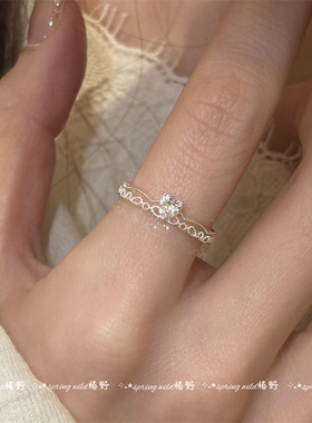 蕾丝爱心花边锆石爱心双层戒指