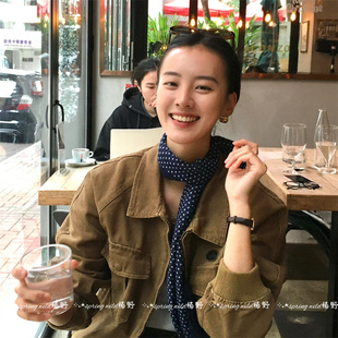 法式复古蓝色波点棉麻围巾女春季韩系百搭高级感丝巾保暖围脖披肩