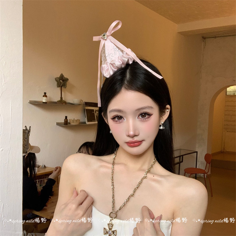 韩系公主风格蝴蝶结生日帽发夹ins风发卡派对氛围感拍照道具发饰