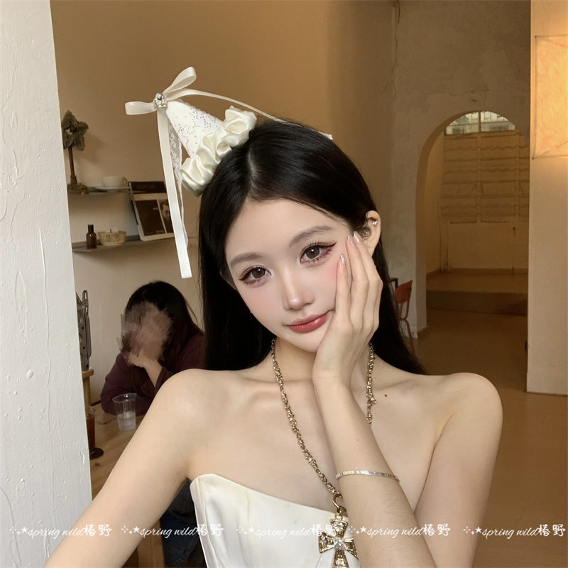 甜美网纱蝴蝶结生日帽发夹ins风公主发卡派对氛围感拍照道具发饰