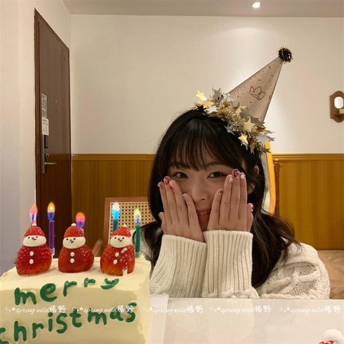 氛围感少女闪金星星流苏生日帽