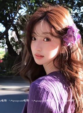 新中式绝美紫色龙须茉莉花朵发夹氛围感侧边超仙气一字夹发卡头饰