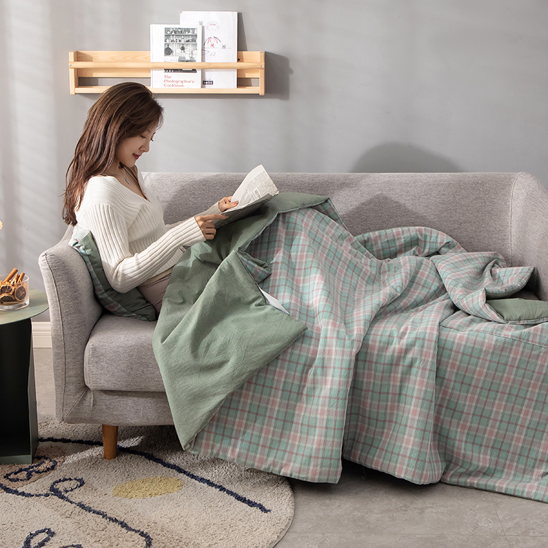 纯棉两用口袋抱枕l被子可机洗双面全棉靠枕被办公室午休小被子车