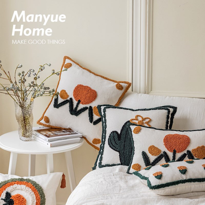 蔓越家 元气花i卉 棉麻抱枕抱枕套客厅沙发抱枕抱枕套床头靠枕含