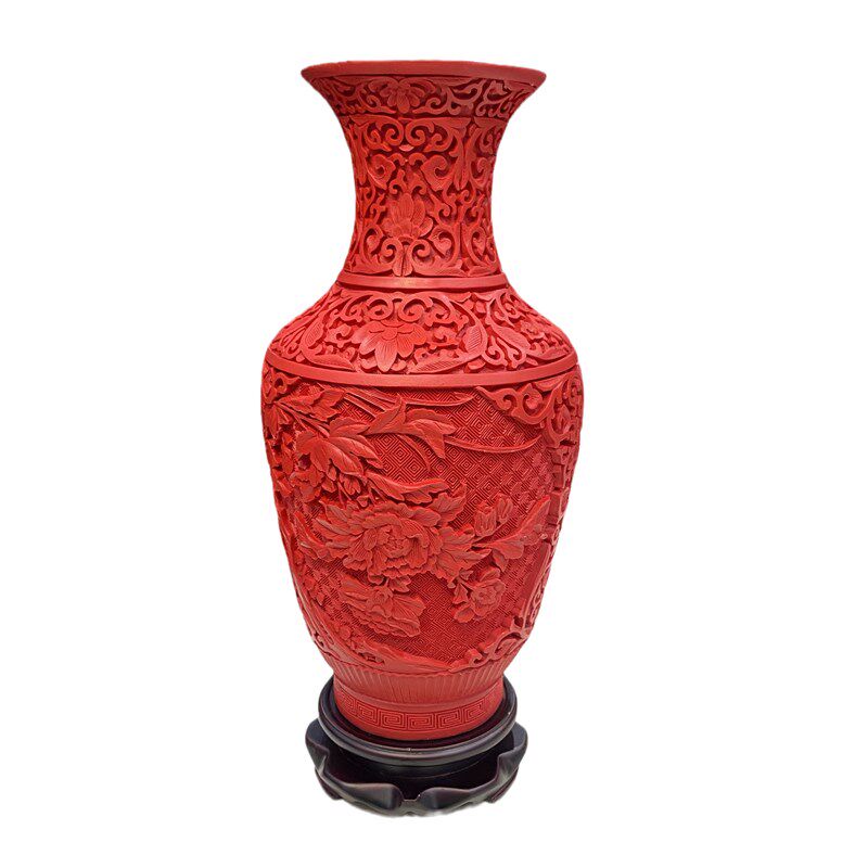 雕漆剔红漆器12寸花瓶摆件家B居酒柜客厅玄关书房办公室桌件