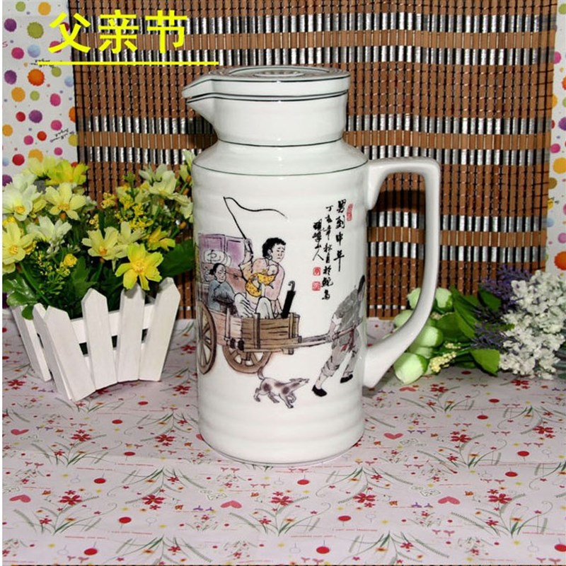 凉水壶耐高温f 凉开水壶 大扎壶 水罐 陶瓷冷水壶2L大容量多款花