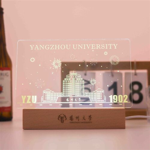扬大主楼小夜灯扬州大学木质底座亚克力灯M板三挡调节校园文化创