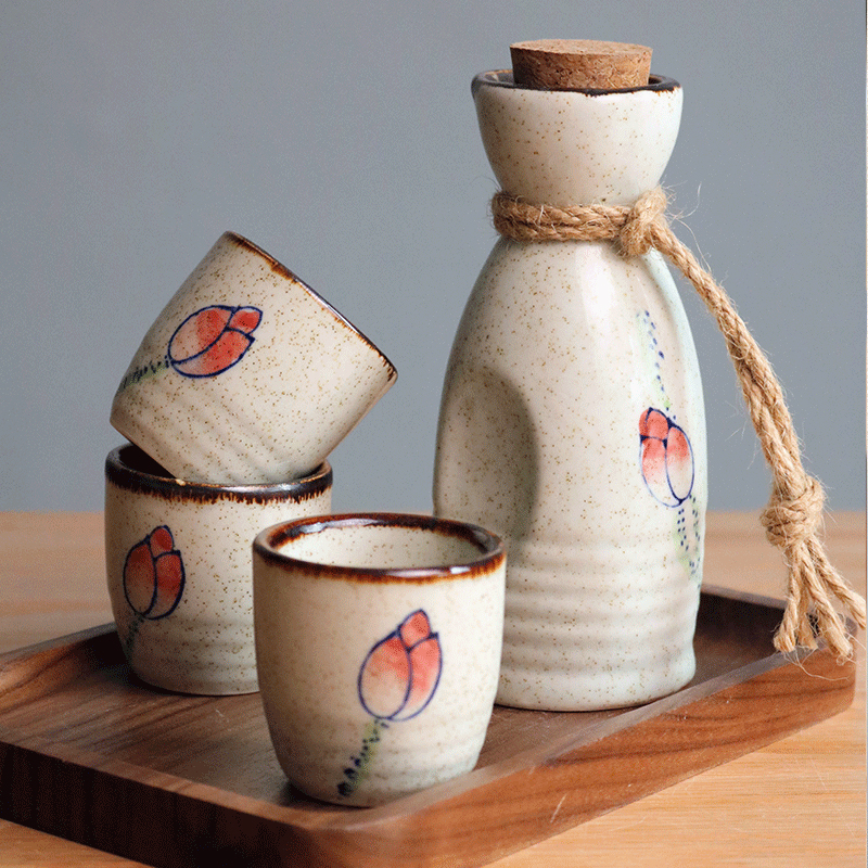 日式复古陶瓷酒具套装白酒u杯清酒杯酒瓶酒杯家用清酒酒壶一壶四