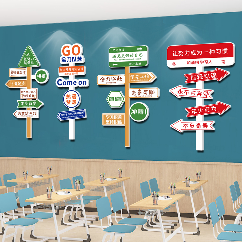 班级布置教室装饰励志文字标语创意路牌墙贴O初三高中开学文化氛