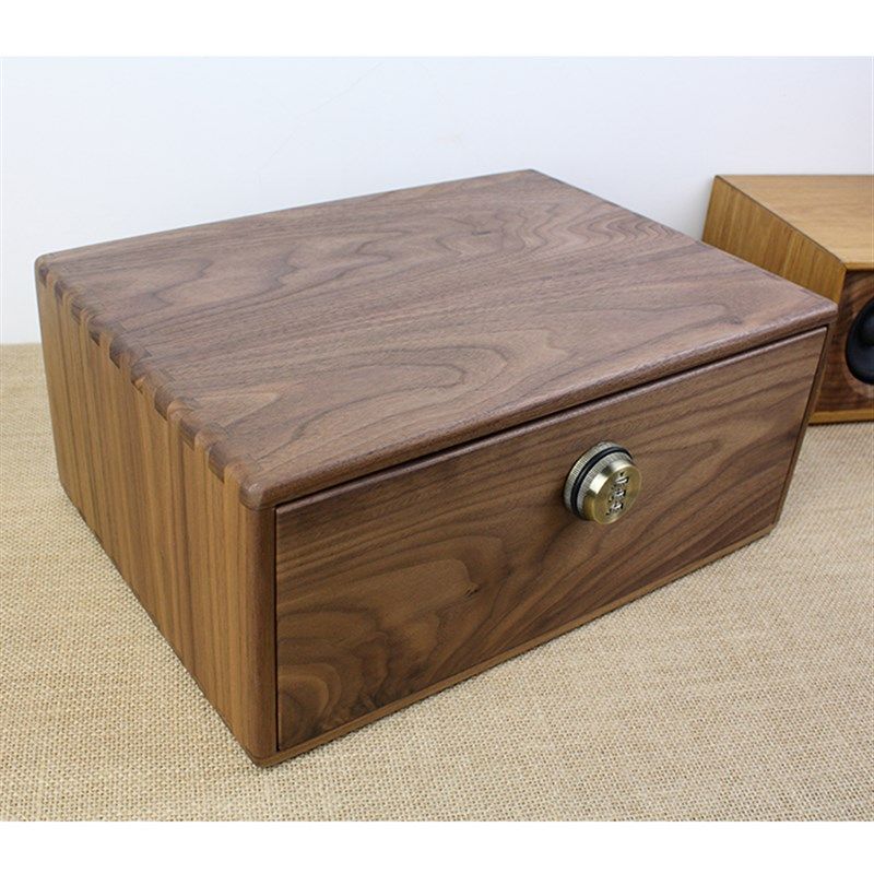 黑胡桃实木制双j层抽屉式分格收纳箱化妆品首饰文件桌面增高密码