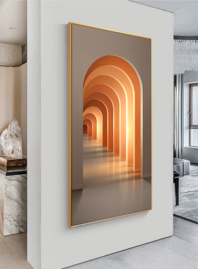 橙色空间延伸感轻奢高级挂画走y廊过道餐厅壁画入户玄关竖幅装饰