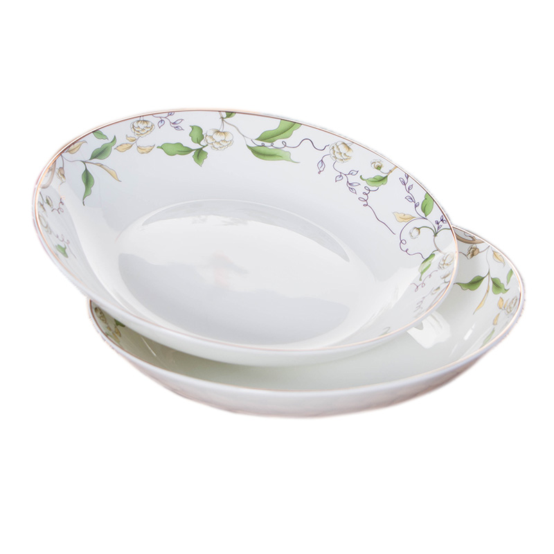 4个8英寸骨瓷盘子套装创意陶瓷碟子F圆形汤盘深盘家用菜盘中式餐