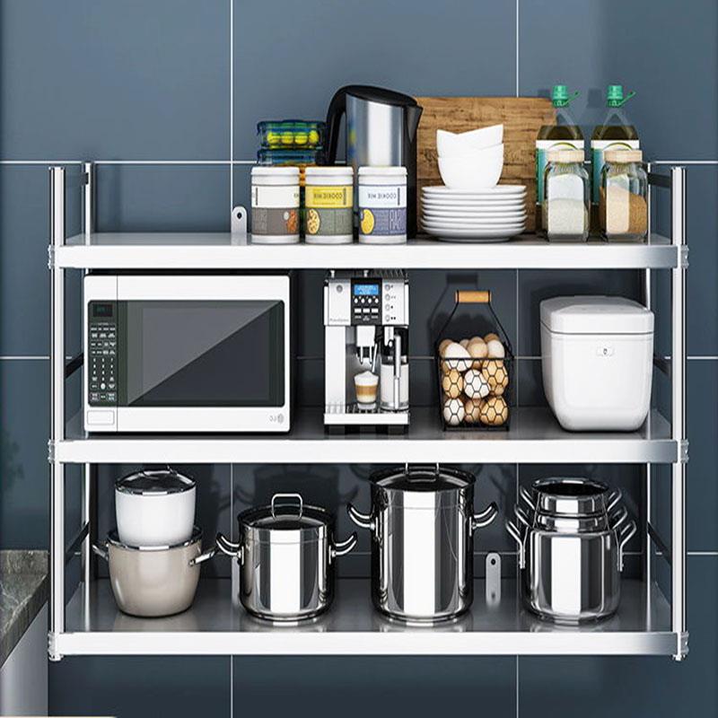 厨房不锈钢d三层护栏壁挂微波炉烤箱上墙架碗碟调料收纳整理置物