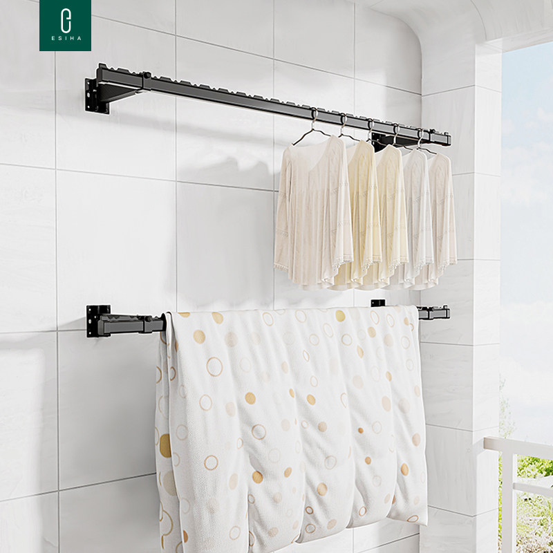 侧装晾衣杆d折叠阳台晾衣架家用墙上固定壁挂式凉晒衣架横向室内