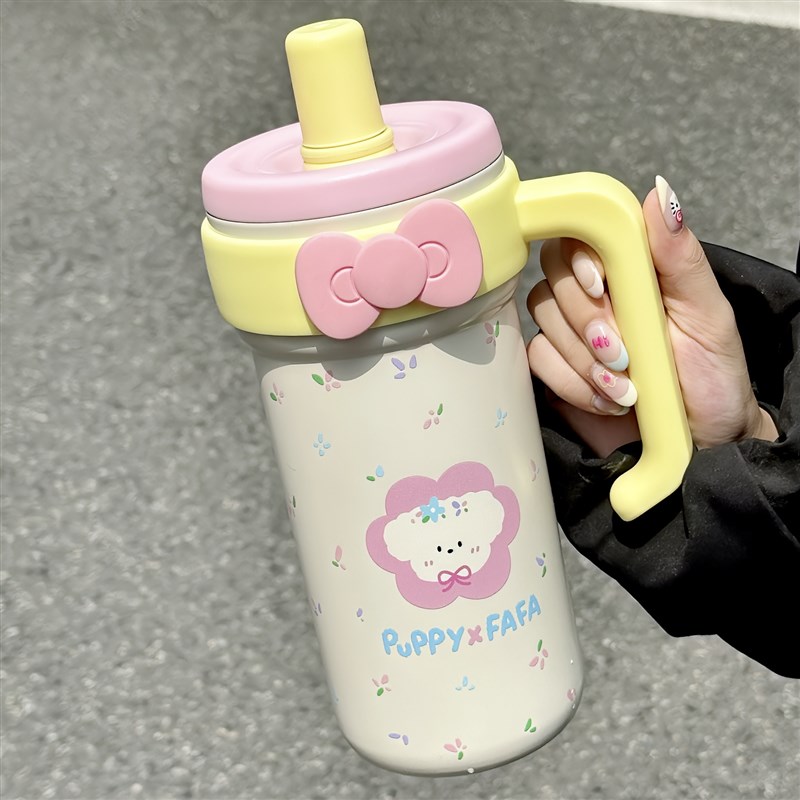 巨无霸手提冰霸保温杯女士316不锈钢保冷办公R室茶水分离吸管水杯