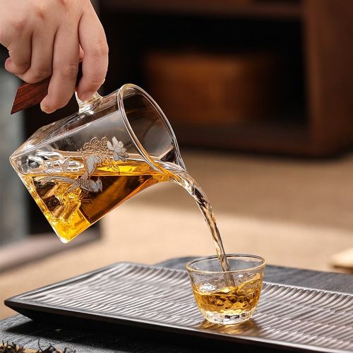 加厚玻璃木把四方公道杯分茶器创意个性功夫N茶道配件泡茶公杯耐