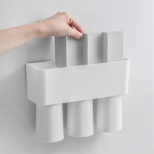 LEYIX145免打孔电动牙u刷架磁性吸壁挂架三口之家情侣口杯洗漱套