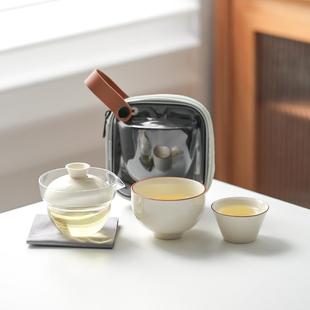 旅行茶具玻璃快客杯一壶两杯户外随身茶具套装 便携式 车载露营茶具