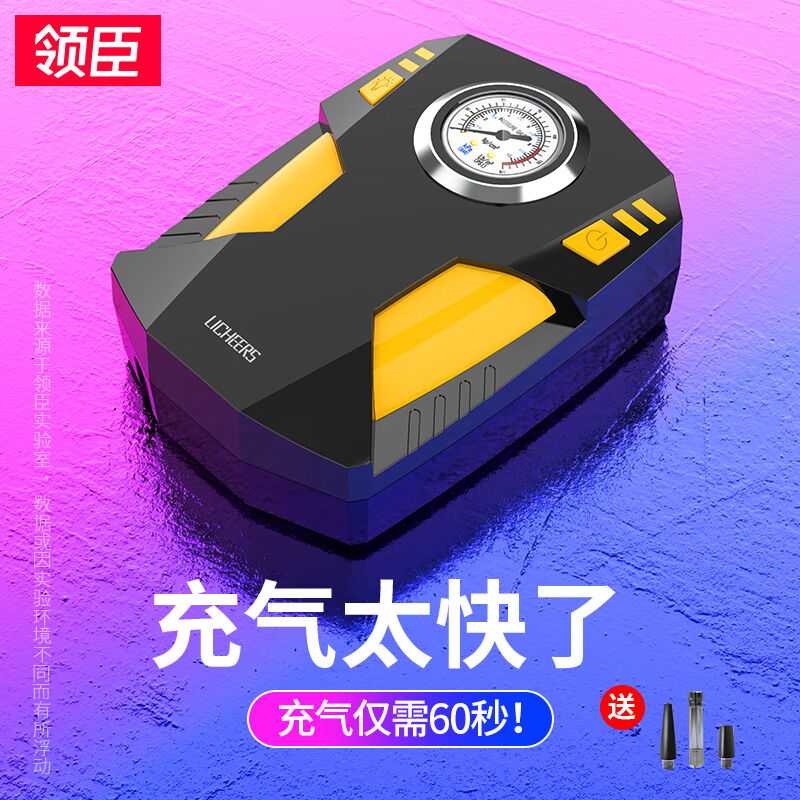 领臣车载充气泵汽车打气泵小车用轮胎电动打气筒加胎压指针款