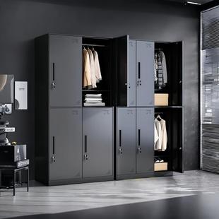 更衣柜员工宿舍铁皮储物柜黑色钢制带锁加厚健身房学校浴室收纳柜