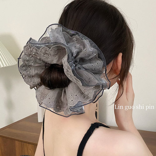 fever四层蕾丝网纱花边大肠发圈新款发绳扎头花高级感头绳发饰女